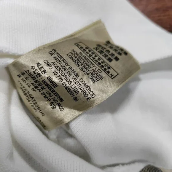Burberry Brit White Embroidered Logo Plaid Details Placket Polo Shirt Men's M - Picture 12 of 16